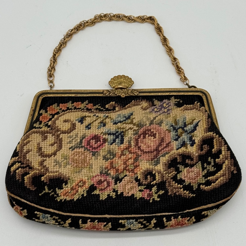 Antique 1920s Art Deco Made in Czechoslovakia Micro Petit Point Purse CrownClasp - Picture 9 of 14